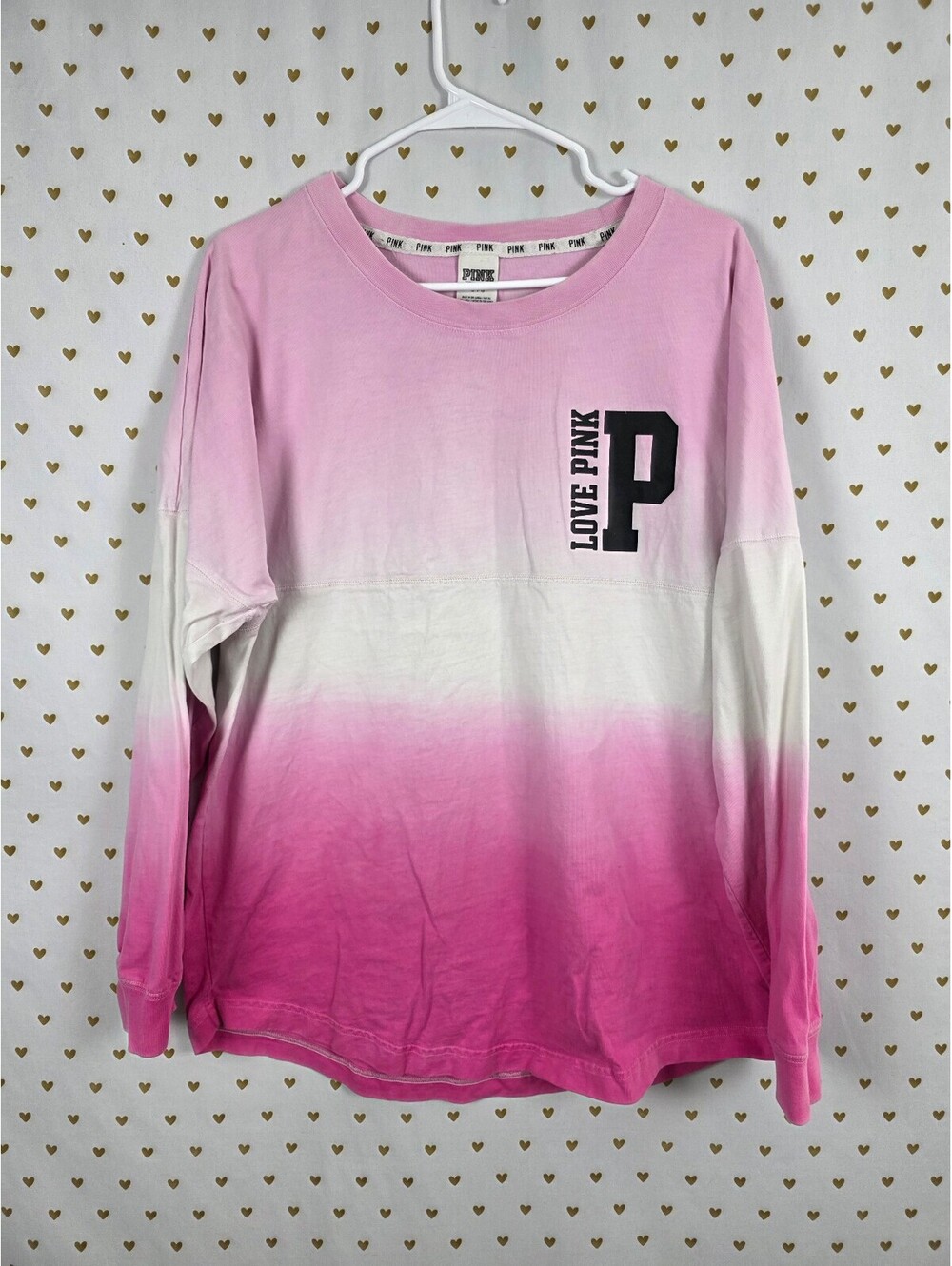 Victoria's Secret PINK Love Pink Ombre Long Sleeve Tee Shirt Large L Campus